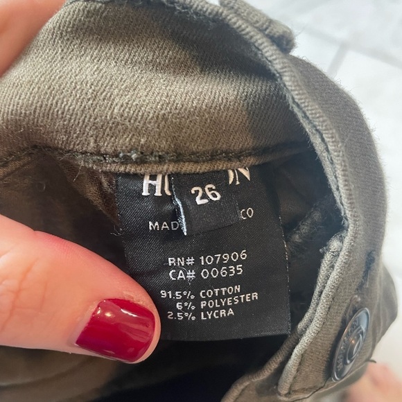 Hudson, 26, Spark Midrise Super Skinny, Olive army green denim stretch jeans - Picture 5 of 6